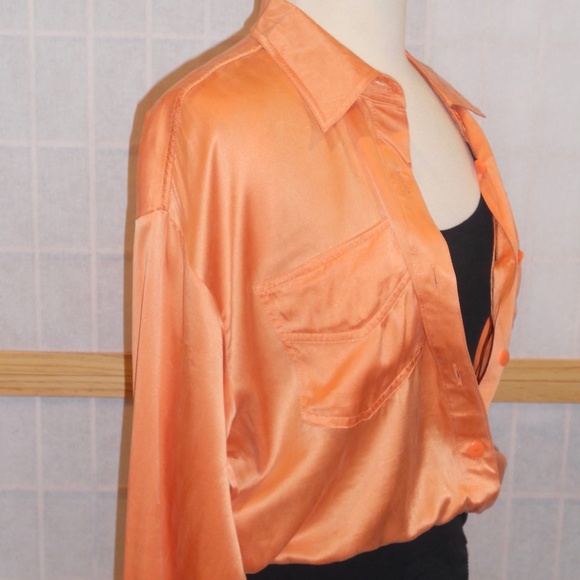 Vintage Alberto Makali Orange Silk Bodysuit Sz L - Picture 3 of 8